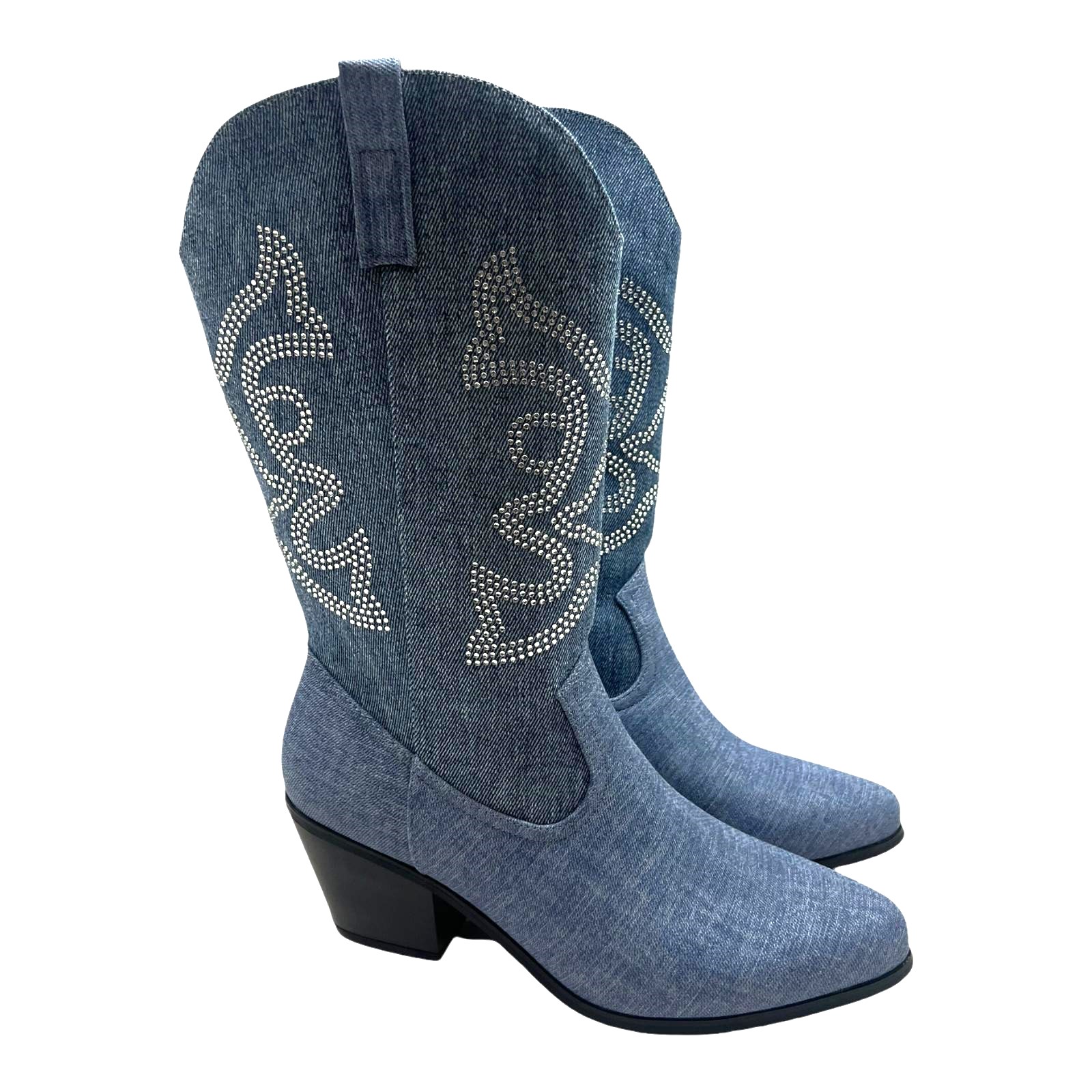 LADIES WOMENS WESTERN MID CALF FAUX SUEDE ZIP UP POINTY COWBOY BOOTS SHOES SIZE - Picture 10 of 26