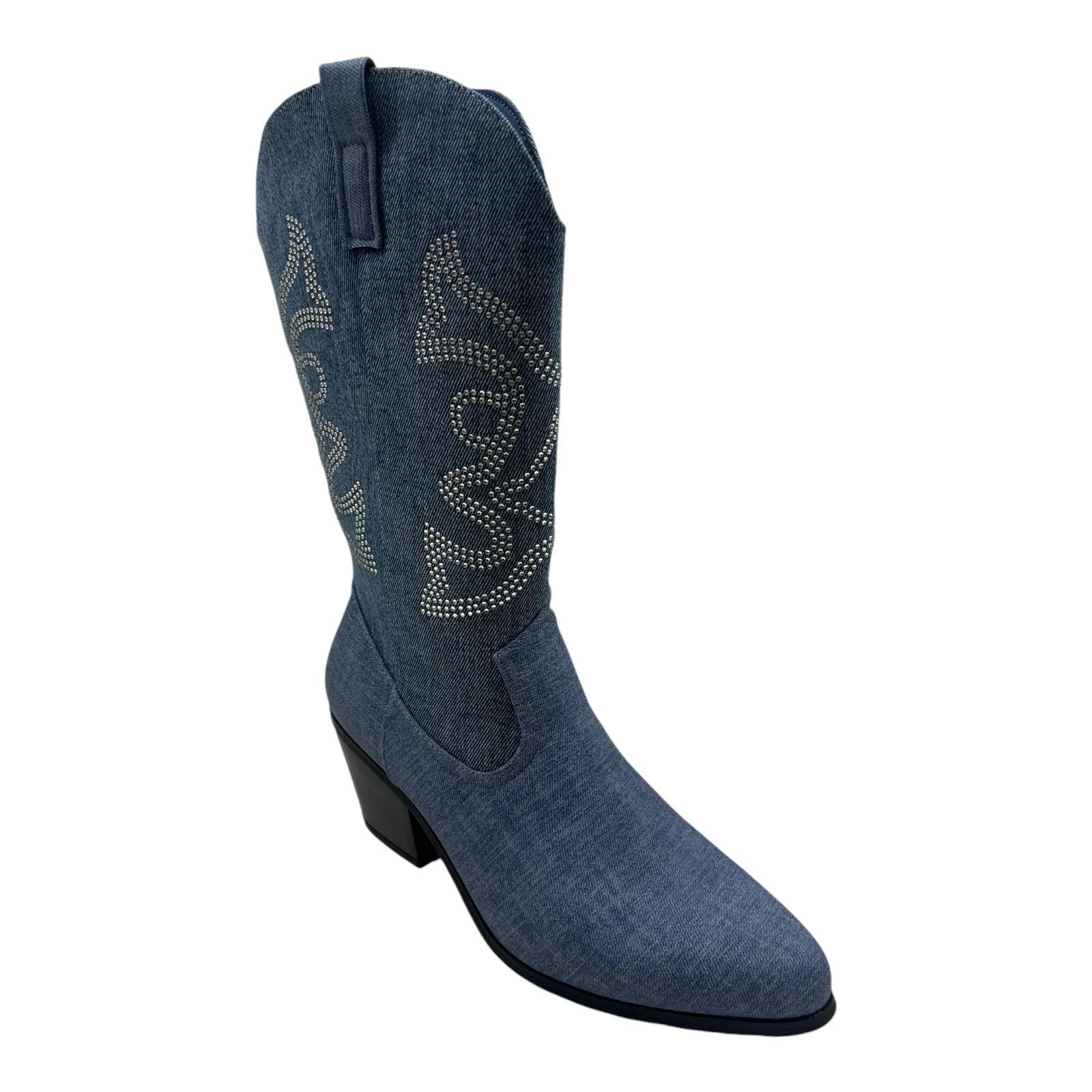 LADIES WOMENS WESTERN MID CALF FAUX SUEDE ZIP UP POINTY COWBOY BOOTS SHOES SIZE - Picture 11 of 26