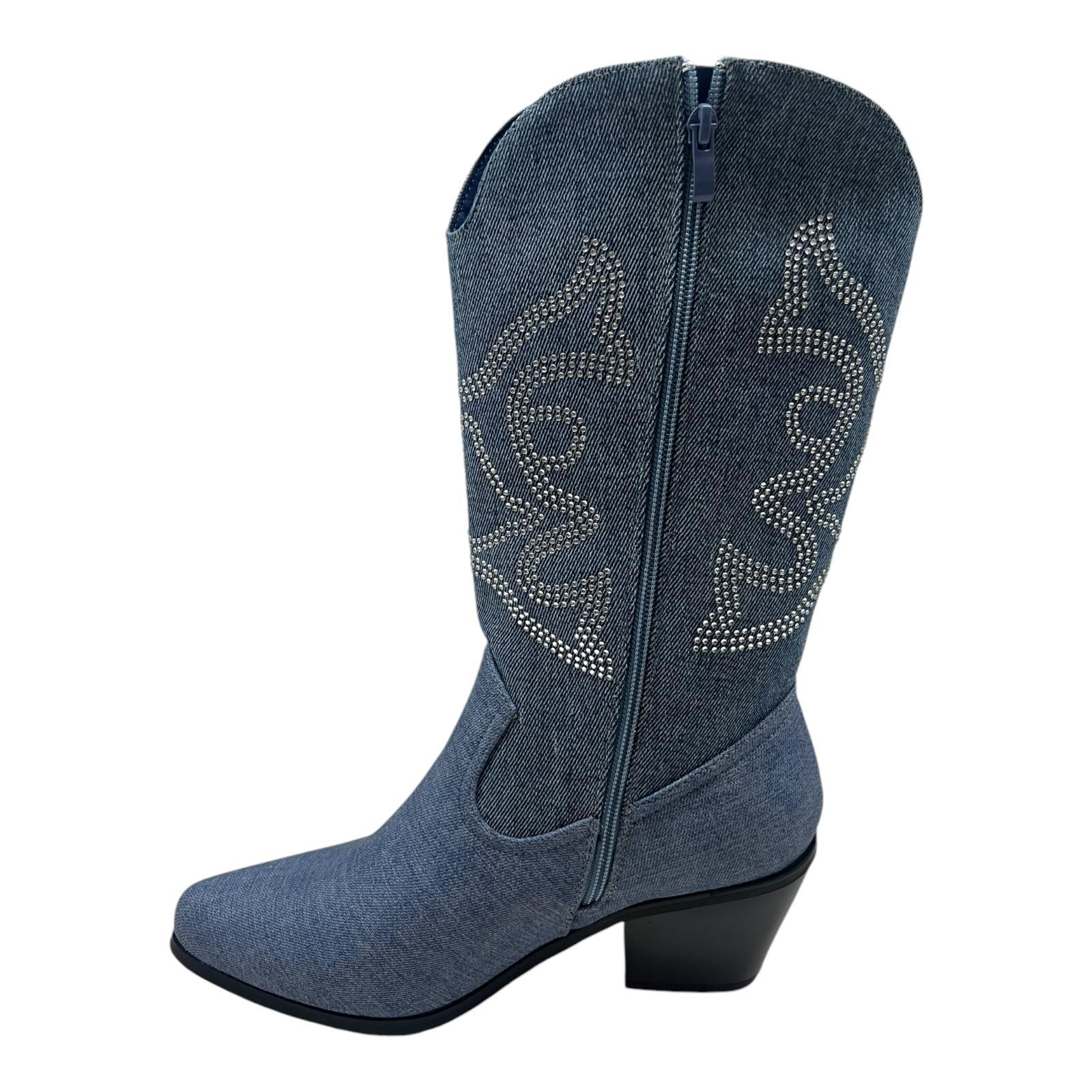 LADIES WOMENS WESTERN MID CALF FAUX SUEDE ZIP UP POINTY COWBOY BOOTS SHOES SIZE - Picture 12 of 26