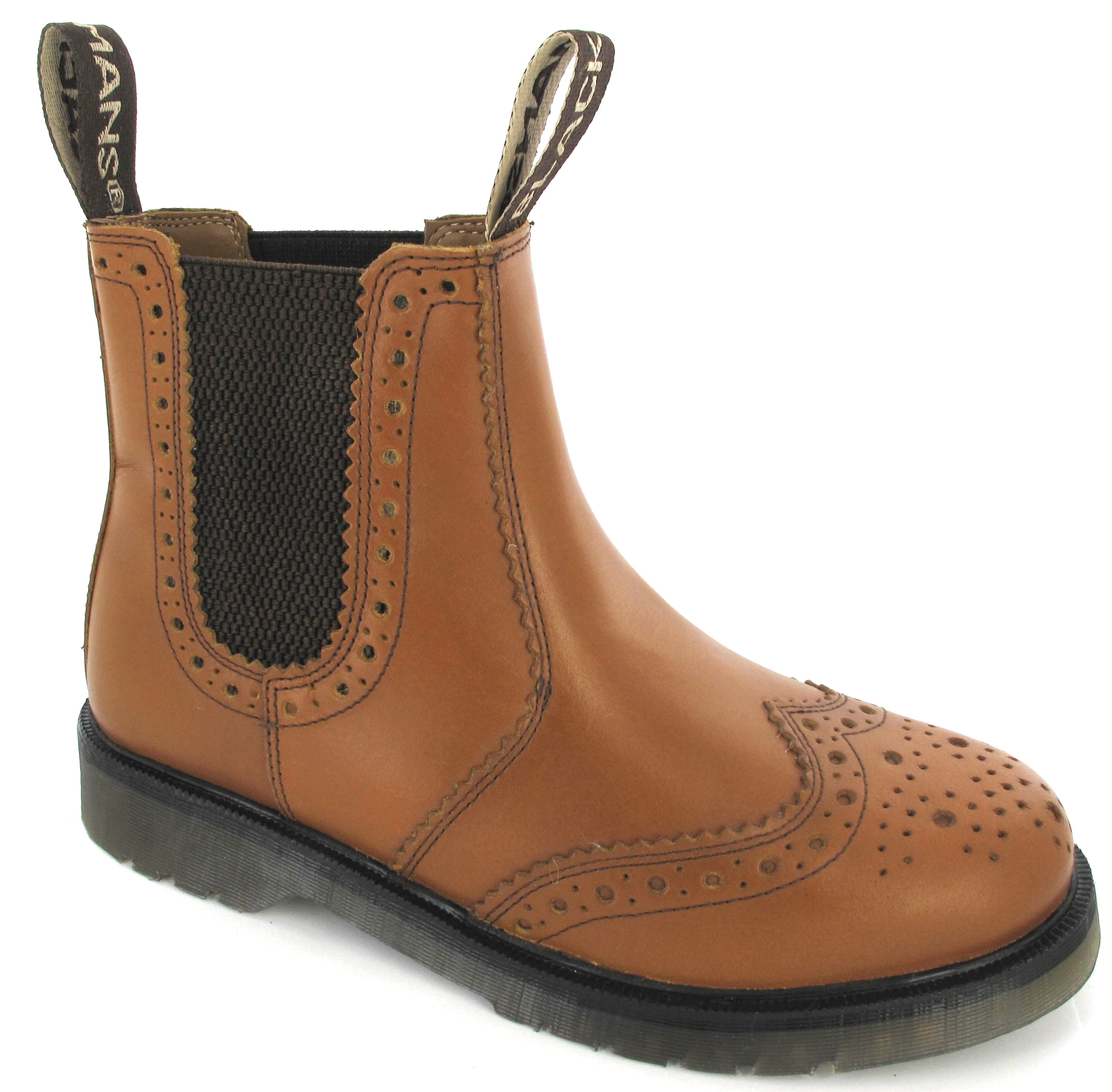 MENS LEATHER DEALER SLIP PULL CHELSEA LACE BROGUE ON GUSSET ANKLE BOOTS ...