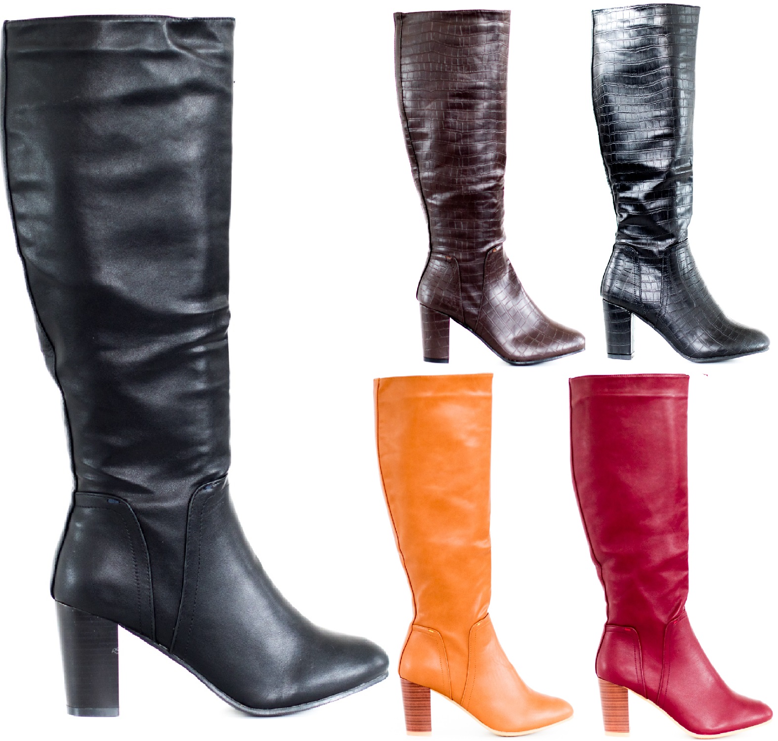 chunky calf length boots