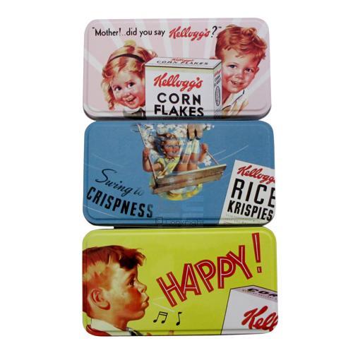 Vintage Kelloggs Cereal Tin 3 Designs Corn Flakes Rice Krispies Storage ...