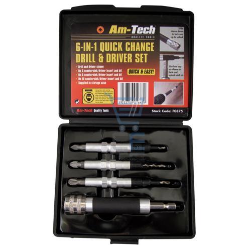 Am-Tech 6in1 Quick Change Drill and Driver Set Bit Set Screwdriver Bits ...