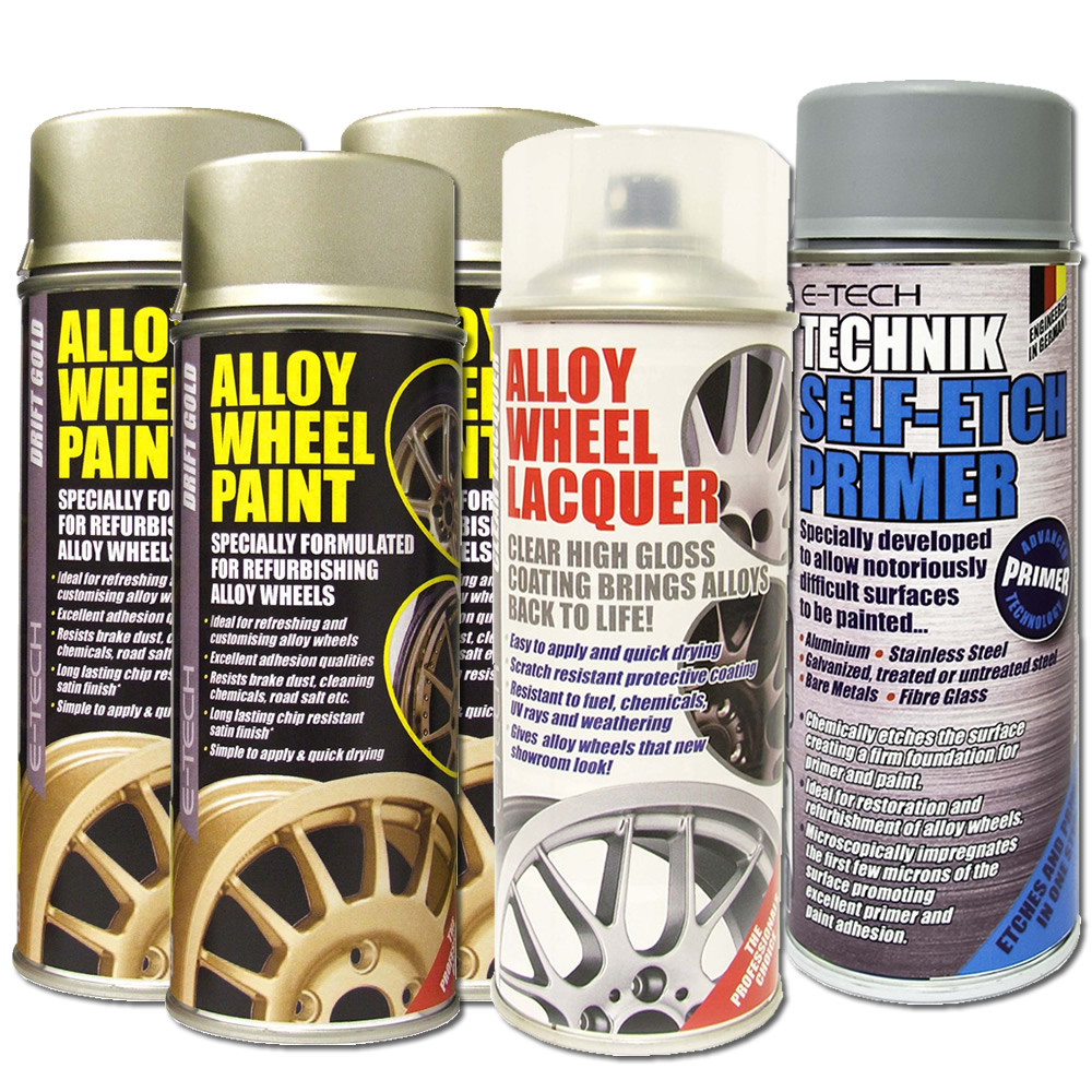 3x Drift Gold ETech Alloy Wheel Paint 400ml + Self Etch Primer