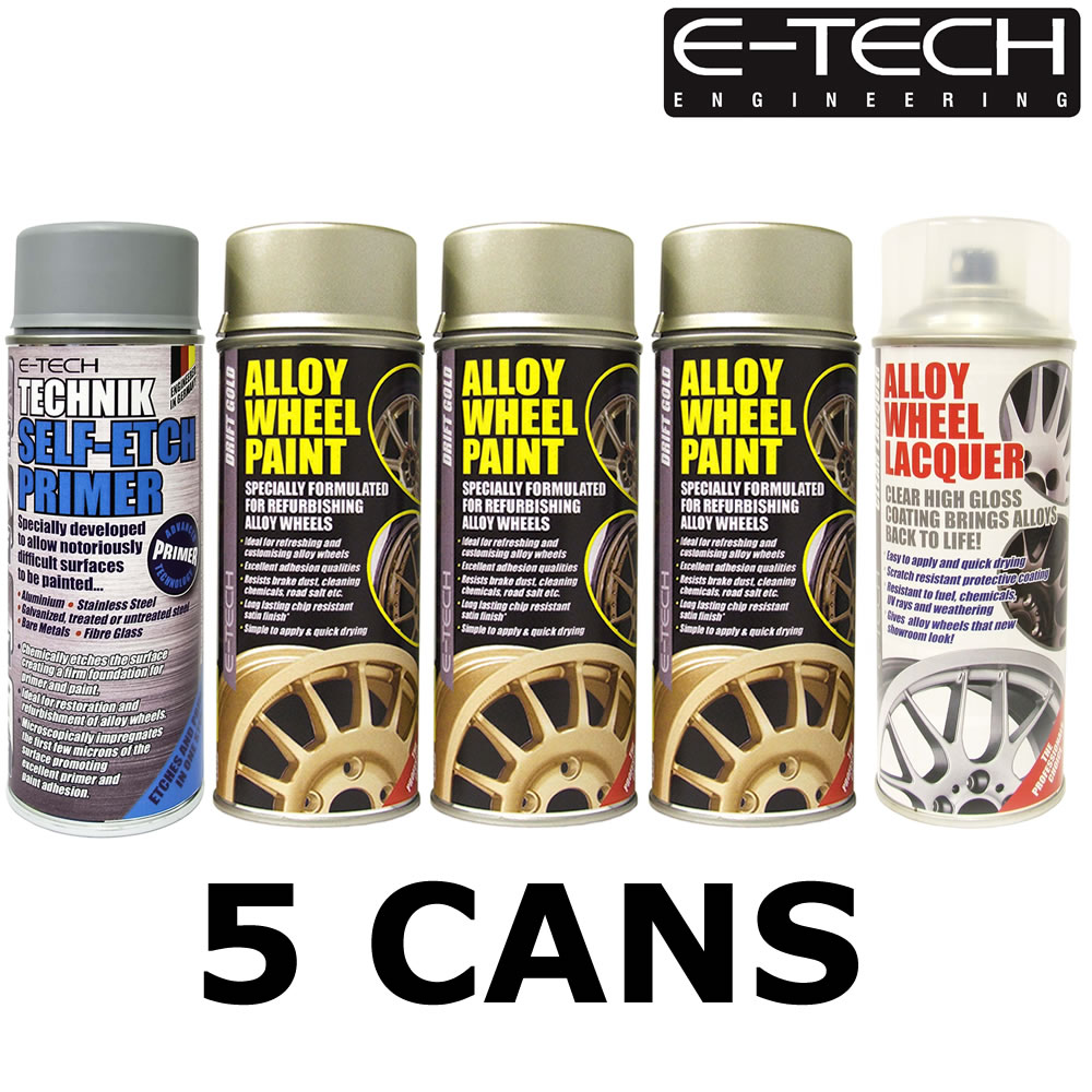 ETech 3x Drift Gold 1x Lacquer 1x Etch Primer Car Alloy Wheel Spray