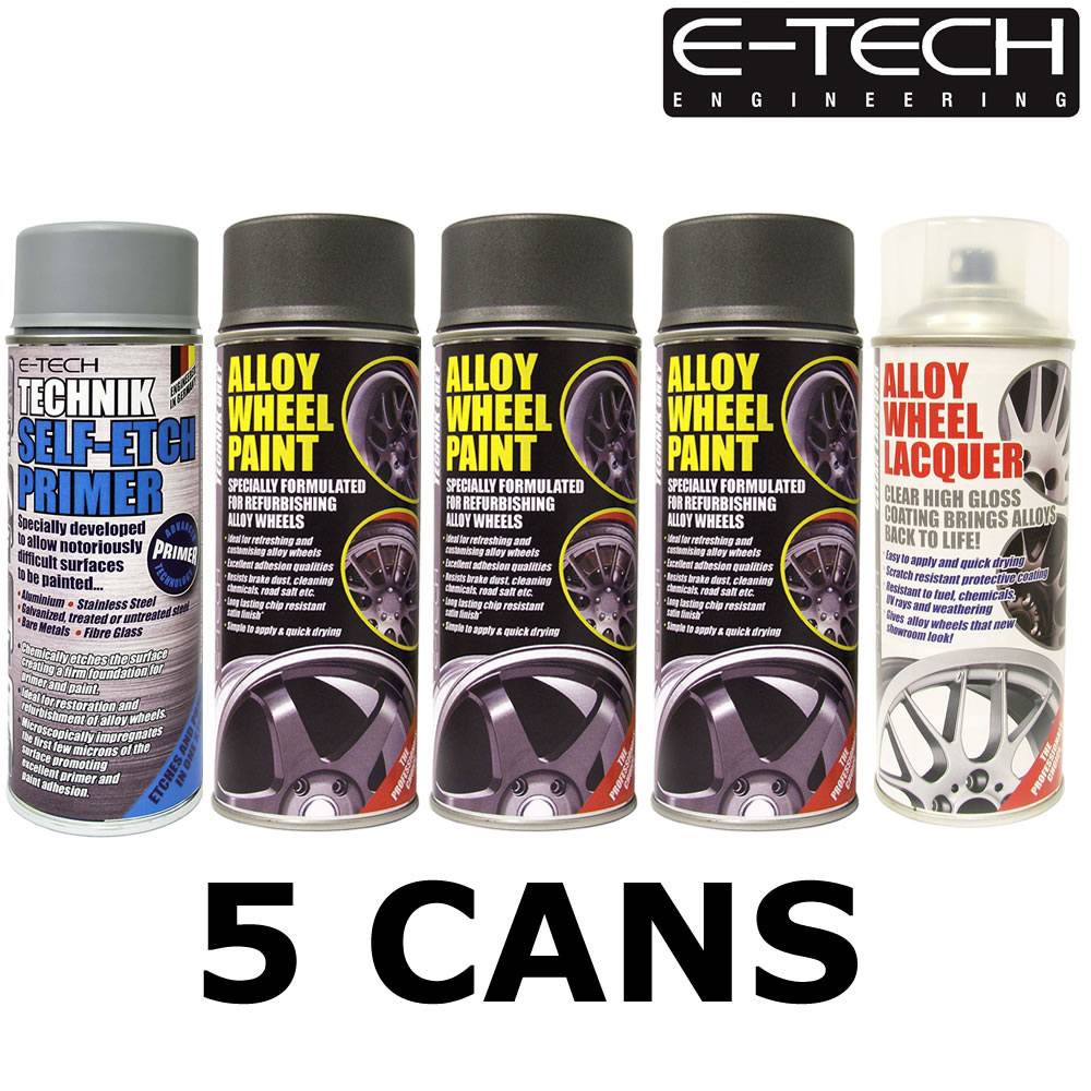 E-Tech 3x Technik Grey 1x Lacquer 1x Etch Primer Car Alloy Wheel Spray ...