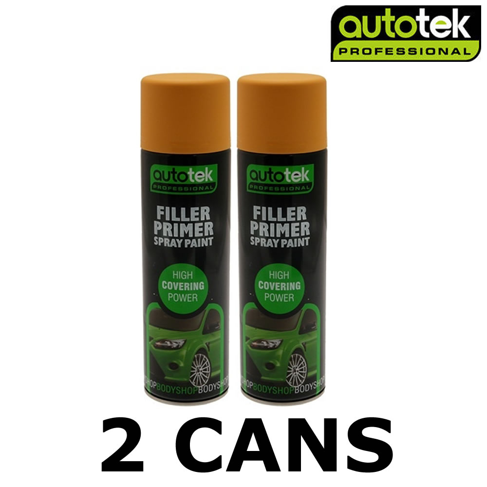 2x AUTOTEK Professional Filler Primer 500ml Spray Paint Yellow High