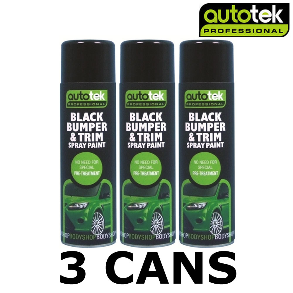 3x AUTOTEK Professional Black Bumper and Trim 500ml Spray Paint High