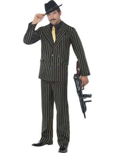 Pinstripe Gangster Mens Fancy Dress Italian Mafia Mob 1920s Suit Adults Costumes - Picture 4 of 11