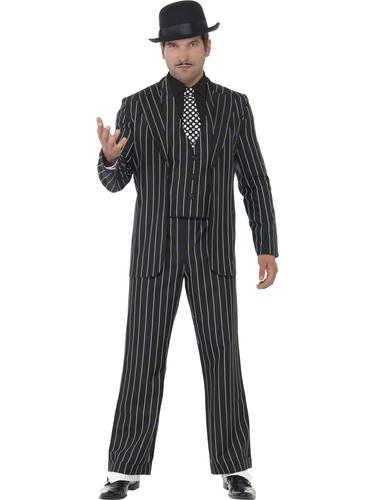 Pinstripe Gangster Mens Fancy Dress Italian Mafia Mob 1920s Suit Adults Costumes - Picture 8 of 11