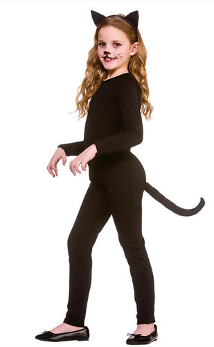 Black Cat Girls Fancy Dress Halloween Kitty Animal Kids Catsuit Costume Outfit