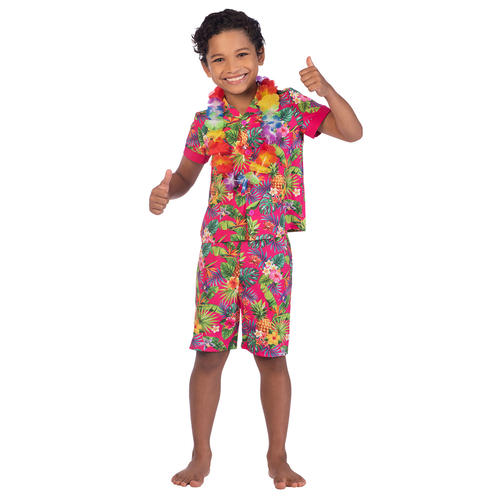 Kids Pink Hawaii Set Costume Hula Hawaiian Boys Book Week Fancy Dress Outfit - Picture 2 of 12