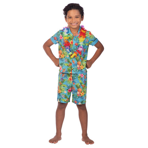 Kids Blue Hawaii Set Costume Hula Hawaiian Boys Book Week Fancy Dress Outfit - Picture 6 of 8