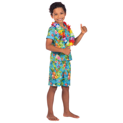 Kids Blue Hawaii Set Costume Hula Hawaiian Boys Book Week Fancy Dress Outfit - Picture 7 of 8