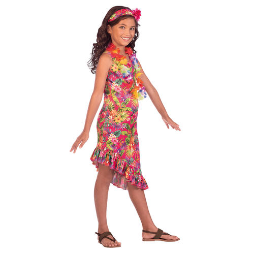 Girls Pink Hawaii Dress Costume Hula Hawaiian Kids Book Week Fancy Dress Outfit - Picture 11 of 16