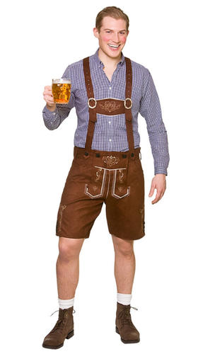 Mens Brown Lederhosen Oktoberfest Fancy Dress Faux Suede Bavarian Adults Costume - Picture 8 of 10
