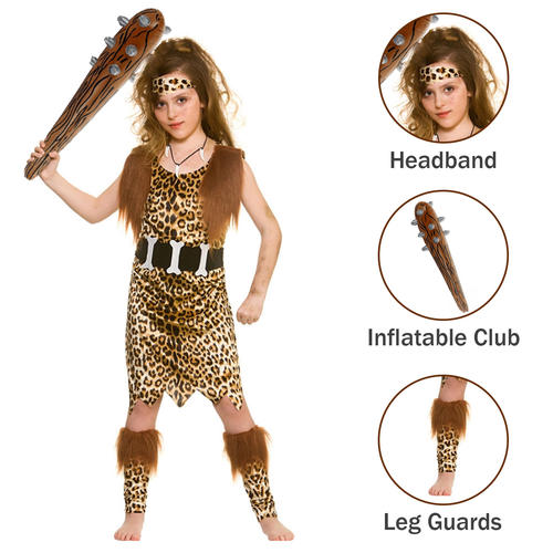 Steinzeithöhle Mädchen Kostüm + Vereinsbuchwoche Höhlenmensch Kinder Kinderkostüm - Bild 6 von 10