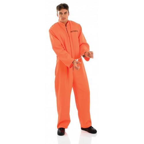 Orange Prisoner Uniform Mens Fancy Dress Criminal Convict Inmate Adults