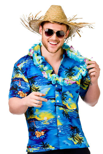 Hawaiian Blue Palm Shirt Mens Fancy Dress Adults Costume Summer Beach Party Top - Picture 4 of 5