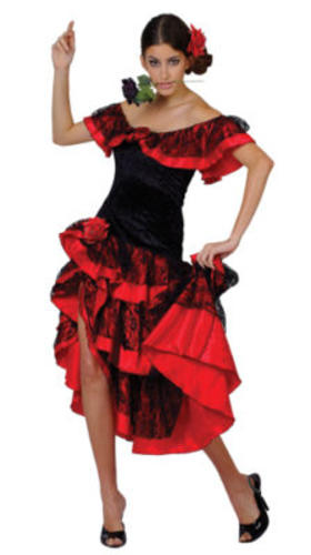 Spanish Senorita Ladies Fancy National Dress Party Salsa Flamenco Dancer Costume