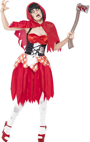 Costume Cappuccetto Rosso Zombie Donna Vestito Fantasia Halloween Fiaba Horror - Foto 2 di 3