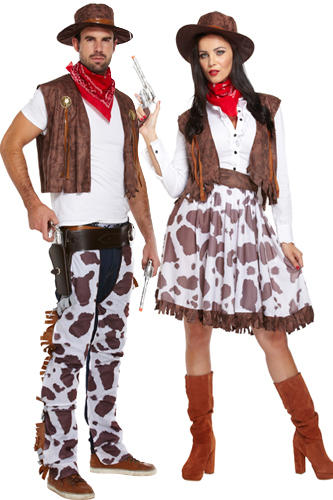 Cowboy & Cowgirl Couple Fancy Dress Adults Mens Ladies Western Rodeo Costume New - Picture 7 of 17