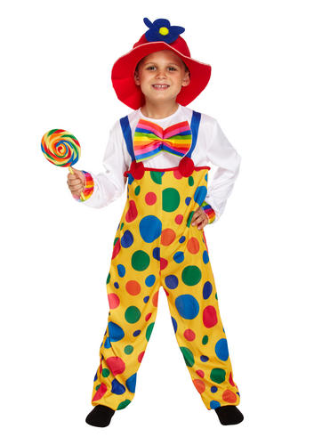 Clown Kids Fancy Dress Circus Boys Girls Childrens Costume + Child Hat Ages 4-12 - Picture 4 of 4