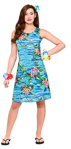 Hawaiian Orchid Ladies Fancy Dress Tropical Hawaii Beach Party Adults Costume - Picture 3 of 4