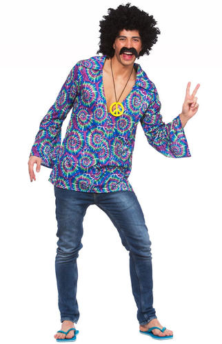 Camisa Funky Hippie Para Hombres Vestido Elegante Años 70 60 Hippy Groovy Paz Adultos Disfraz - Imagen 3 de 3