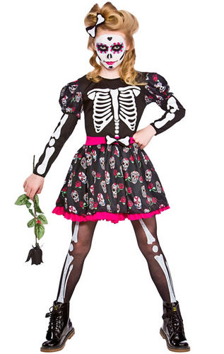 Skeleton Facepaint Girls Fancy Dress Day Of The Dead Halloween