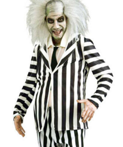 Beetlejuice Halloween Mens Fancy Dress Beetle Juice Striped Suit Adult ...