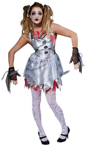 Zombie Voodoo Doll Ladies Fancy Dress Dead Dolly Ragdoll Adult Halloween Costume - Picture 3 of 4
