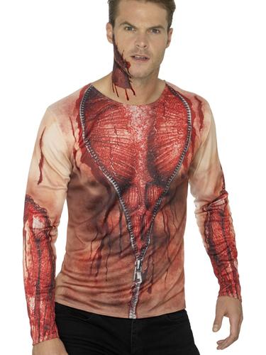 Ripped Flesh Skin T-Shirt Adults Fancy Dress Halloween Zombie Costume Accessory - Picture 2 of 2