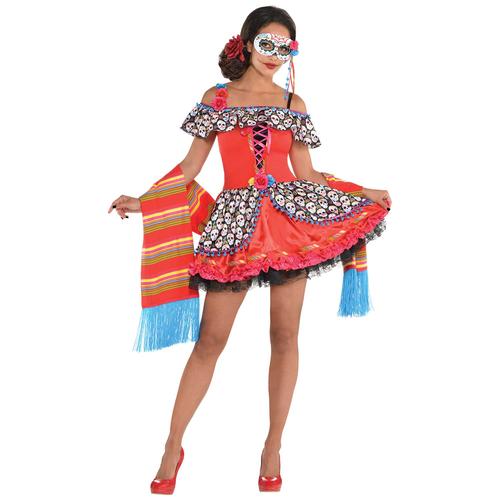 Sugar Skull Senorita Damen Kostüm Tag der Toten Erwachsene Halloweenkostüm - Bild 3 von 4