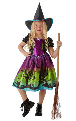 Ombre Witch Girls Halloween Fancy Dress Witches Childrens Kids Costume Outfit - Picture 2 of 4