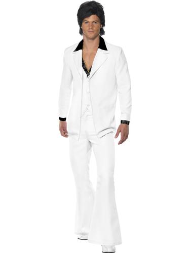 Weißer Anzug Herren Kostüm 70er 70s Disco Groovy Funky Erwachsene Kostüm Outfit - Bild 13 von 15