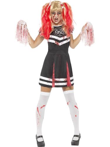 EB Adult Ladies Zombie Cheerleader & Pom-Poms Halloween Fancy Dress Costume EB Adult Ladies Zombie Cheerleader & Pom-Poms Halloween Fancy Dress Costume