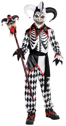 Sinister Jester Boys Fancy Dress Halloween Kids Child Circus Scary Clown Costume - Picture 3 of 3