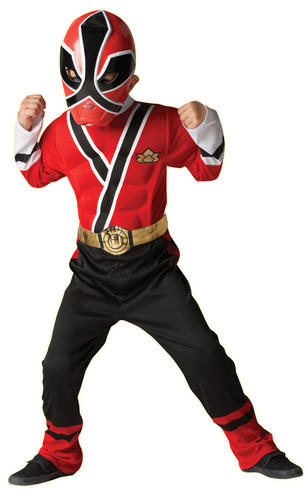 Deluxe Muscle Red Power Ranger Samurai Fancy Dress Boys Kid Rangers ...