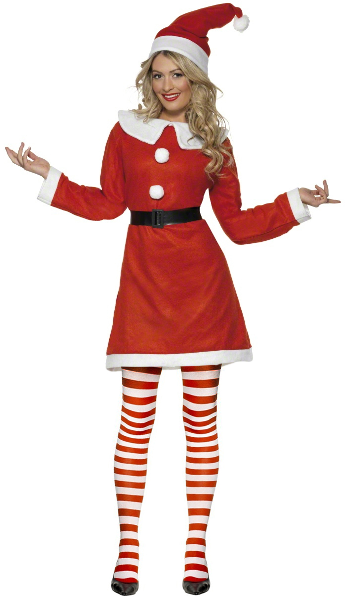 Tights Ladies Christmas Fancy Dress Xmas Holiday Costume Kit Miss Santa Claus