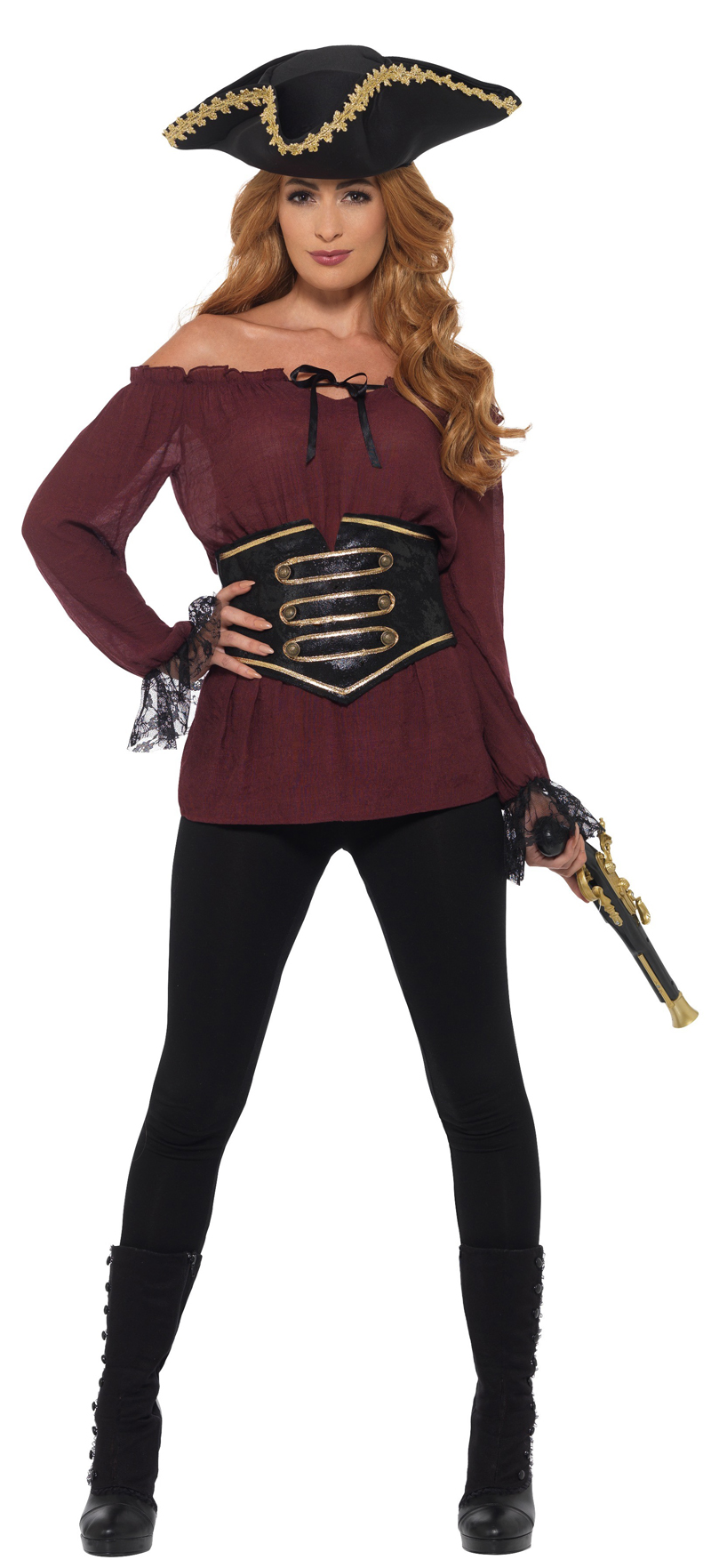 Deluxe Burgundy Pirate Shirt Ladies Costume Accessory | Pirate ...