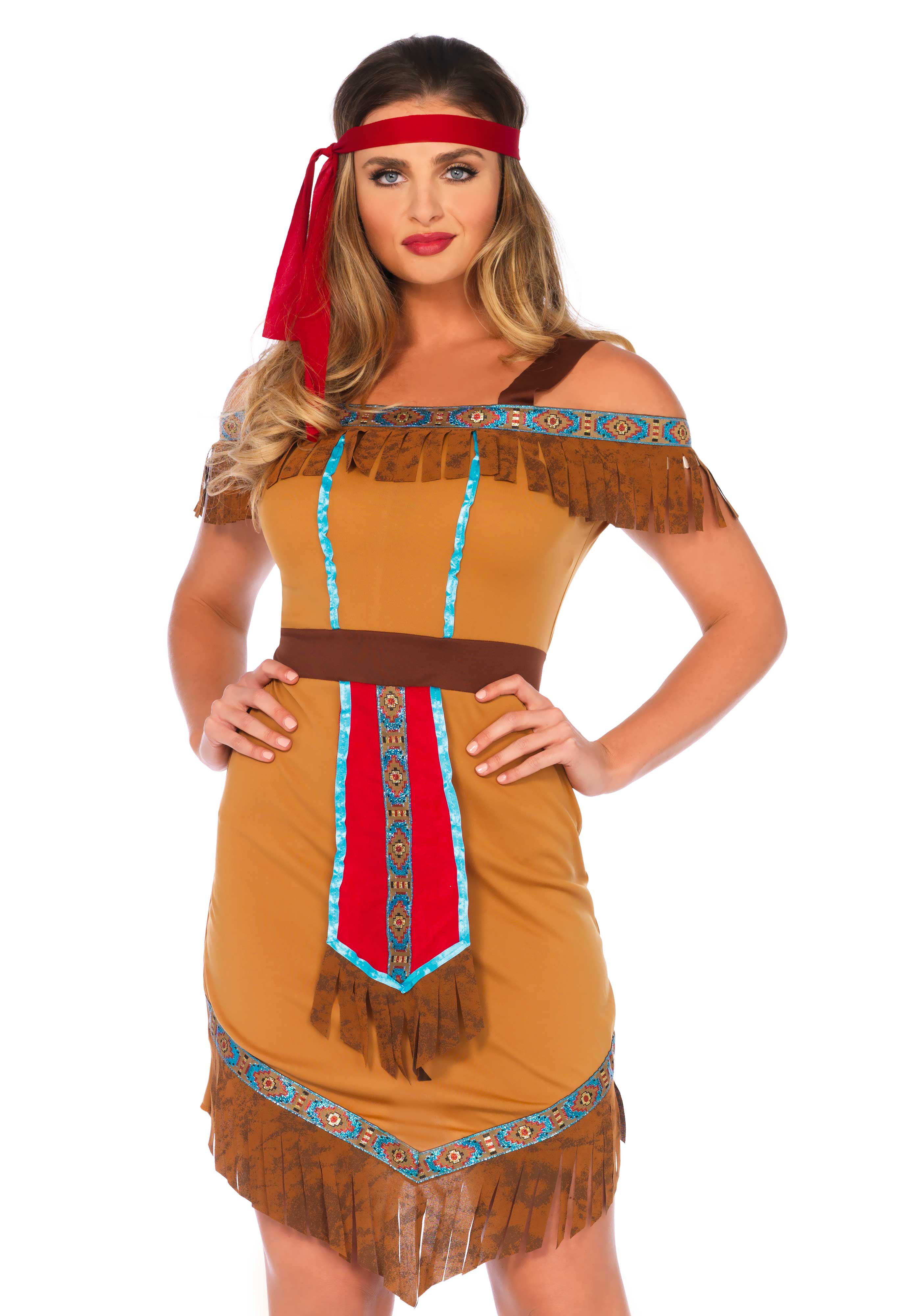 knee length dresses for ladies Indian Maiden Adult Women Native American Costume – Costume Zoo main image 1