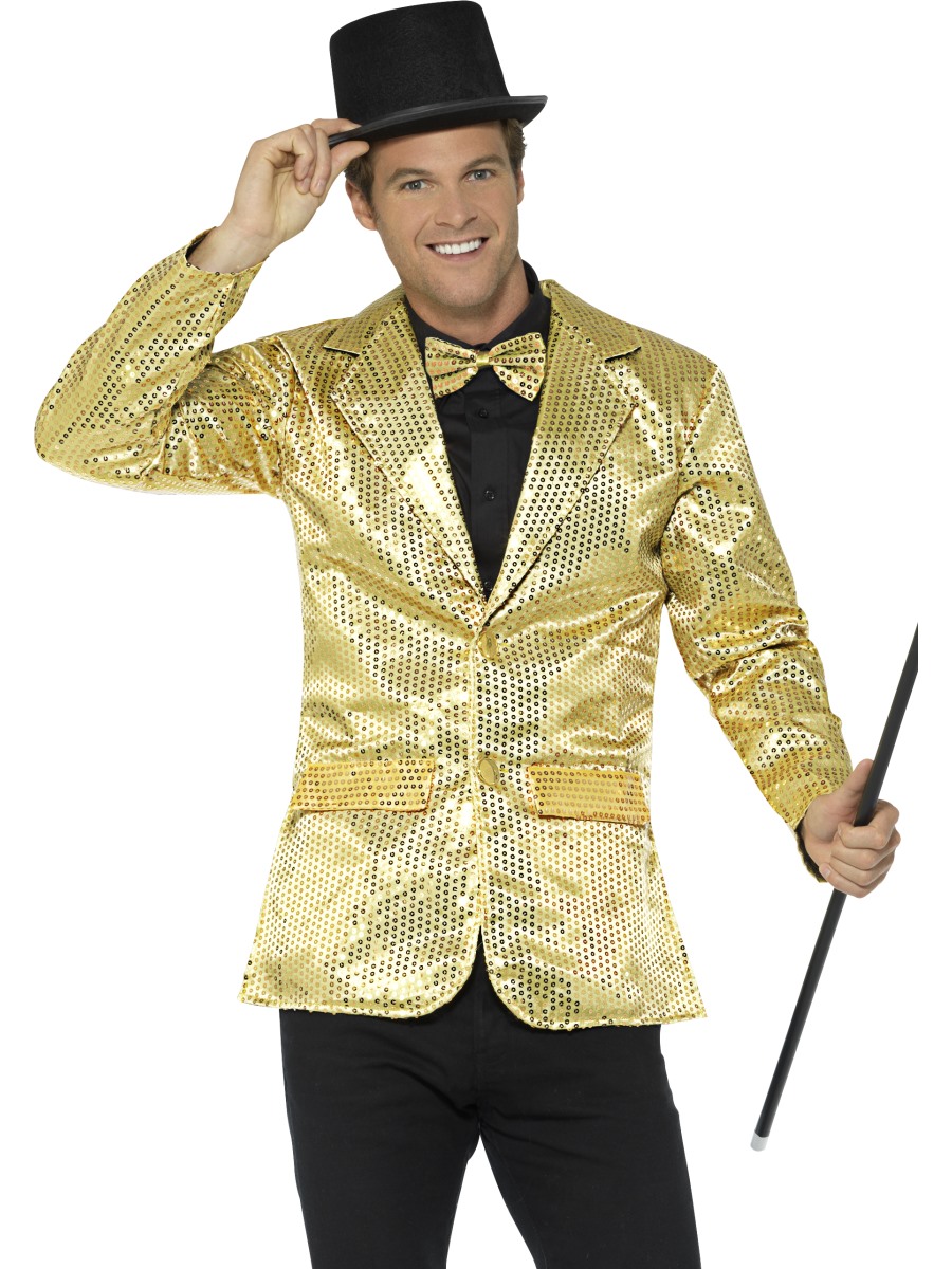 PAPILLON UOMO Circo Costume Adulto Cabaret Costume Giacca PAILLETTES ORO