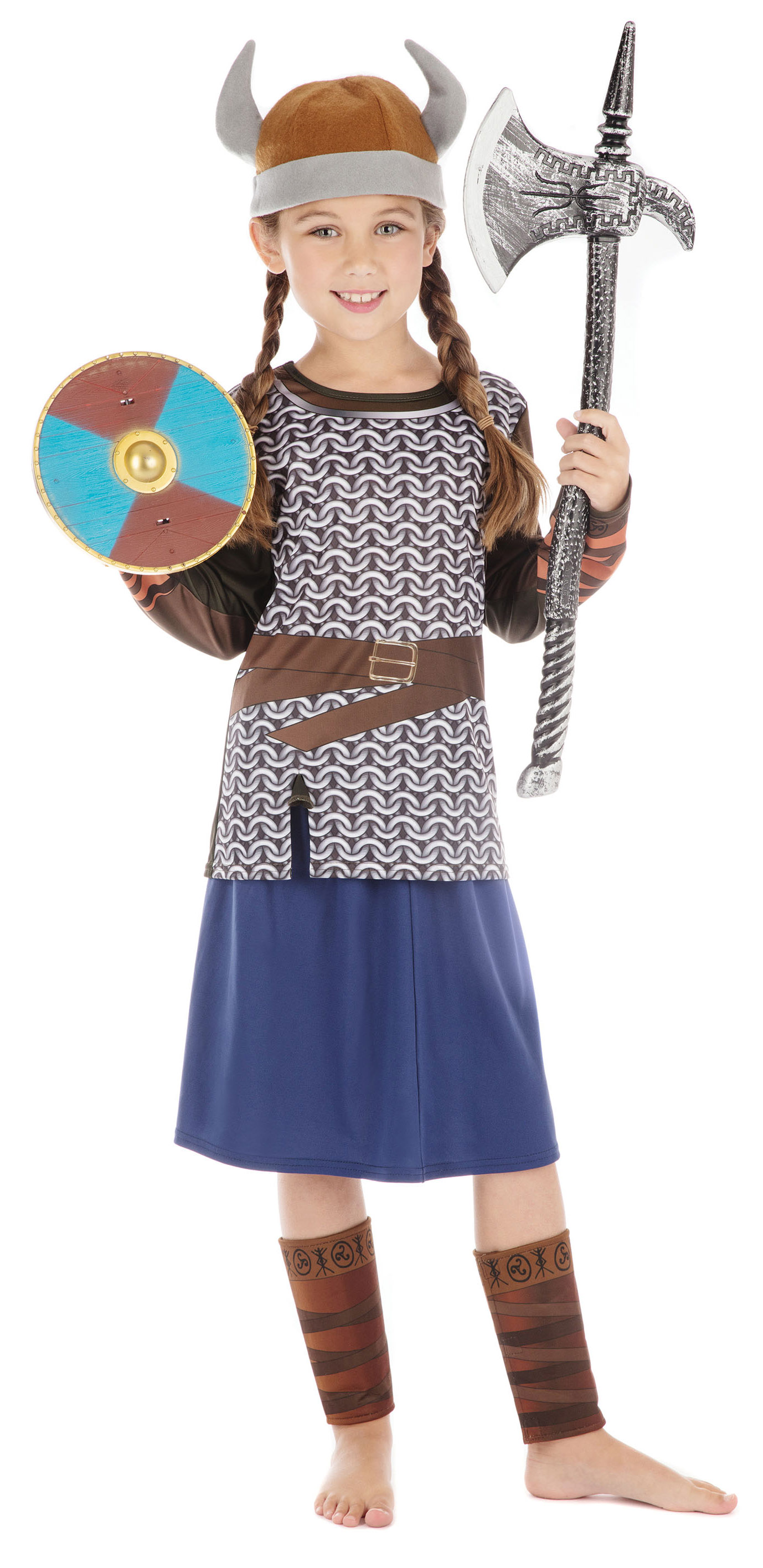 GIRLS VIKING FANCY DRESS COSTUME WARRIOR SAXON HISTORICAL KIDS OUTFSIZE L