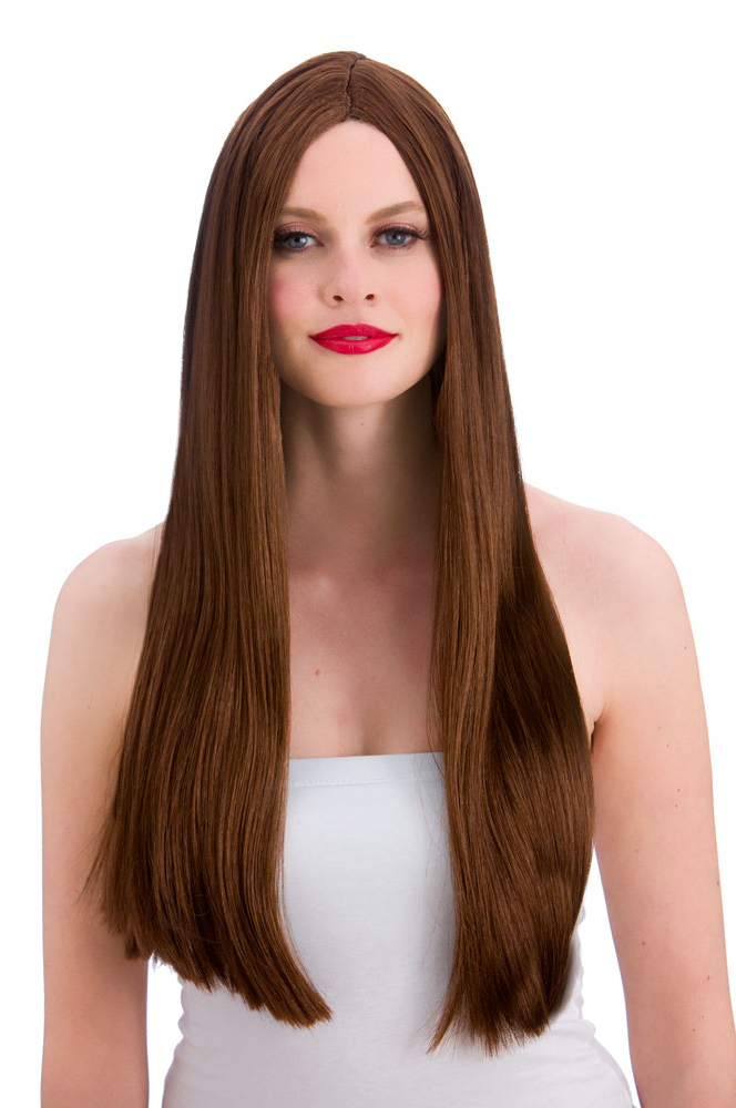 Classic Long Brown Wig Fancy Dress Wigs & Wig Caps Mega Fancy Dress
