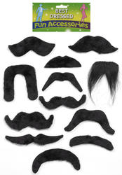 Moustache Set Adults Fancy Dress x12 Black Tash Variety Mens Costume Accessory