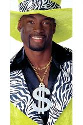 Dollar Sign Necklace Mens Fancy Dress Pimp Rapper 80s Adults Costume Accessory
