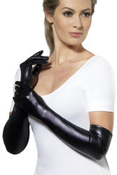 Long Black Wet Look Gloves Adult Fancy Dress Superhero Villain Costume Accessory