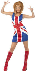 Union Jack Fancy Dress Ladies Spice Girl Pop Star National Celebrity Costume New