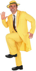 Yellow Zoot Suit Mens Gangster Fancy Dress The Mask Jim Carrey Adult Costume New